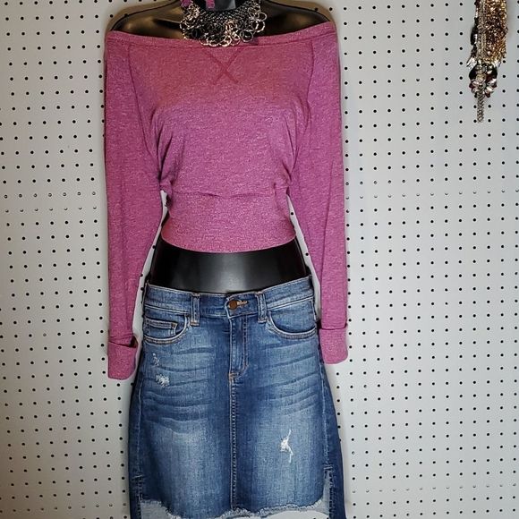 Xersion 🎉HP🎉Slouchy Light Plum Custom Cropped LS Blouse & Hair Tie, Sz Small, - Picture 3 of 5